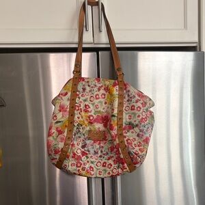 Patricia Nash Multicolor Floral Canvas Tote with Tan Straps